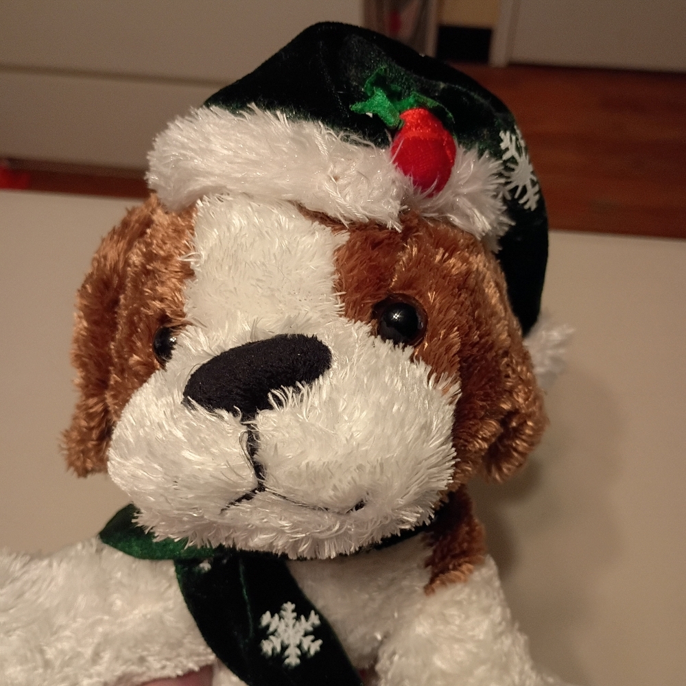 Christmas Puppy With Matching Green Hat & Scarf